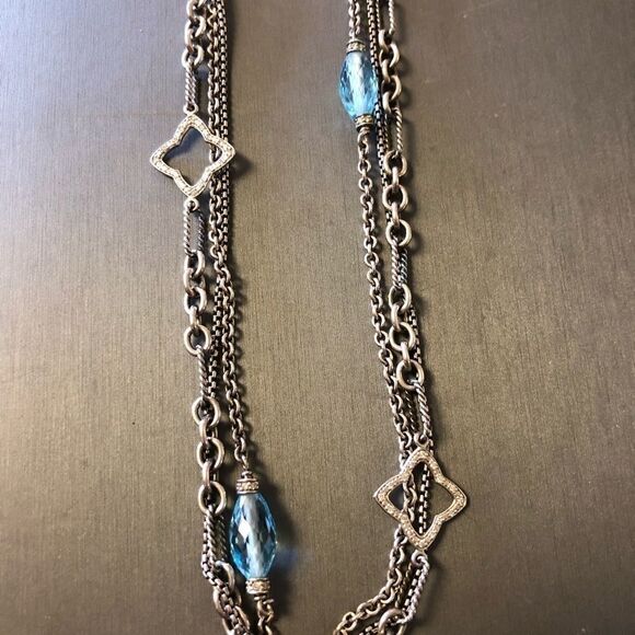AUTHENTIC David Yurman Quatrefoil 925 Sterling Silver Blue Topaz Necklace - Picture 7 of 8